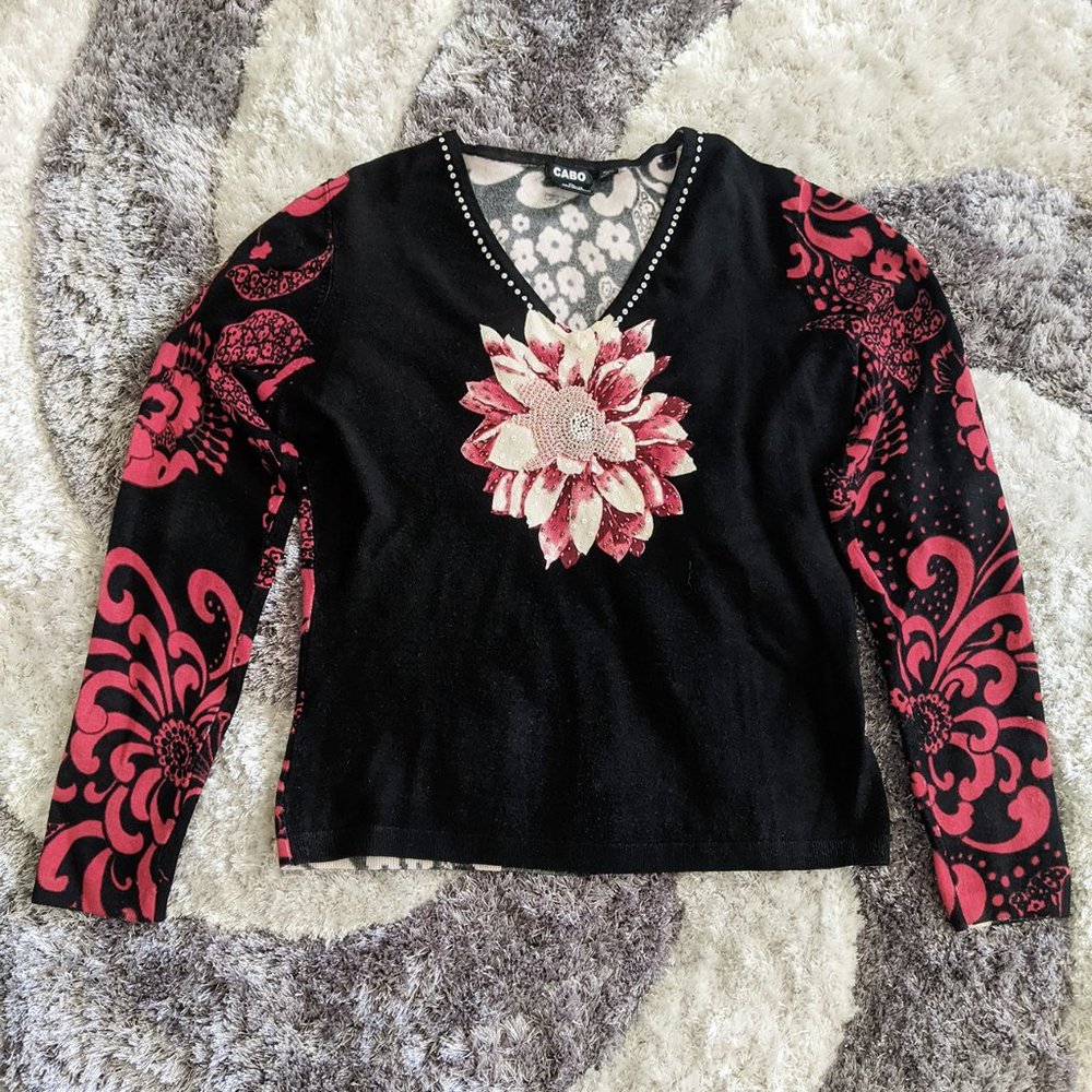 Cabo Floral Sweater With Sequins & Beads
